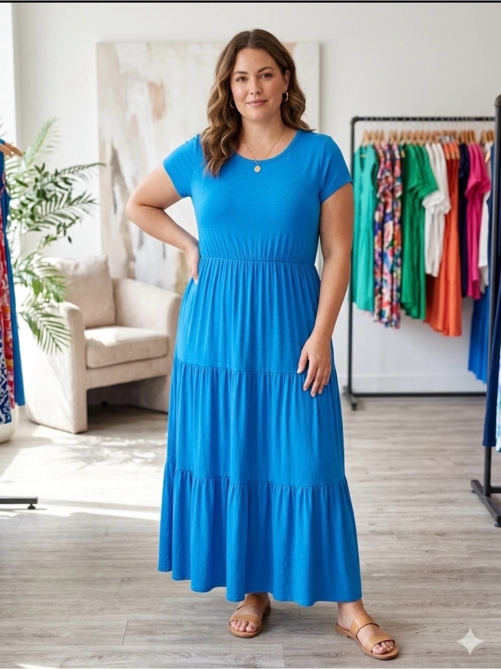 Olivia Rae Bright Blue Tiered Maxi Dress size XL